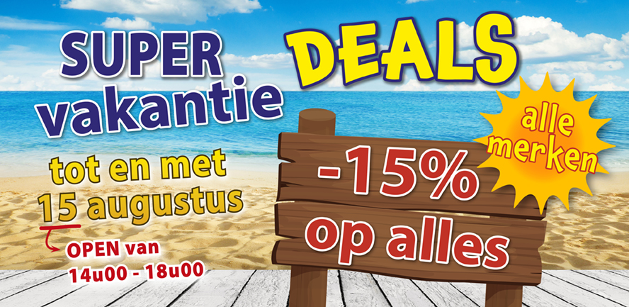 Super vakantiedeals: 15% korting op alles tot en met 15 augustus 2026